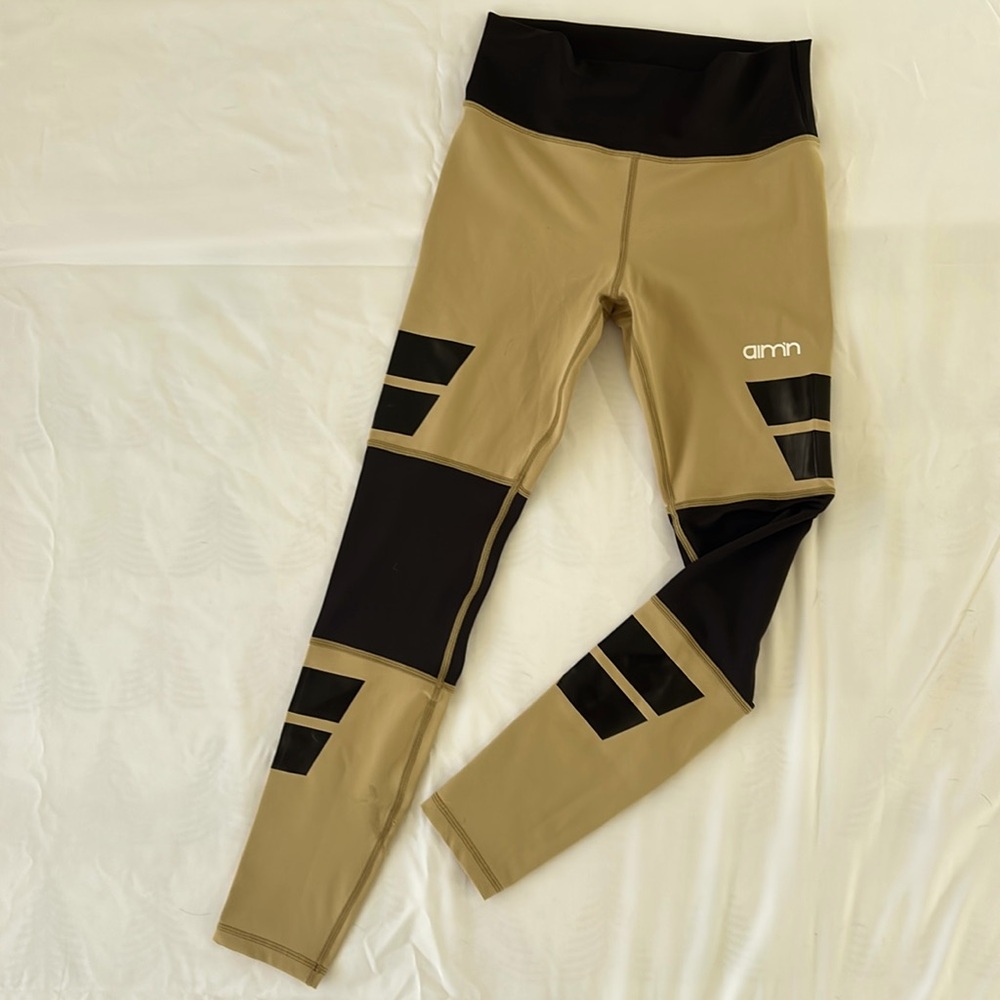 Aim’n women’s/girl’s leggings, size S, black/tan, sportswear, poly/spandex
